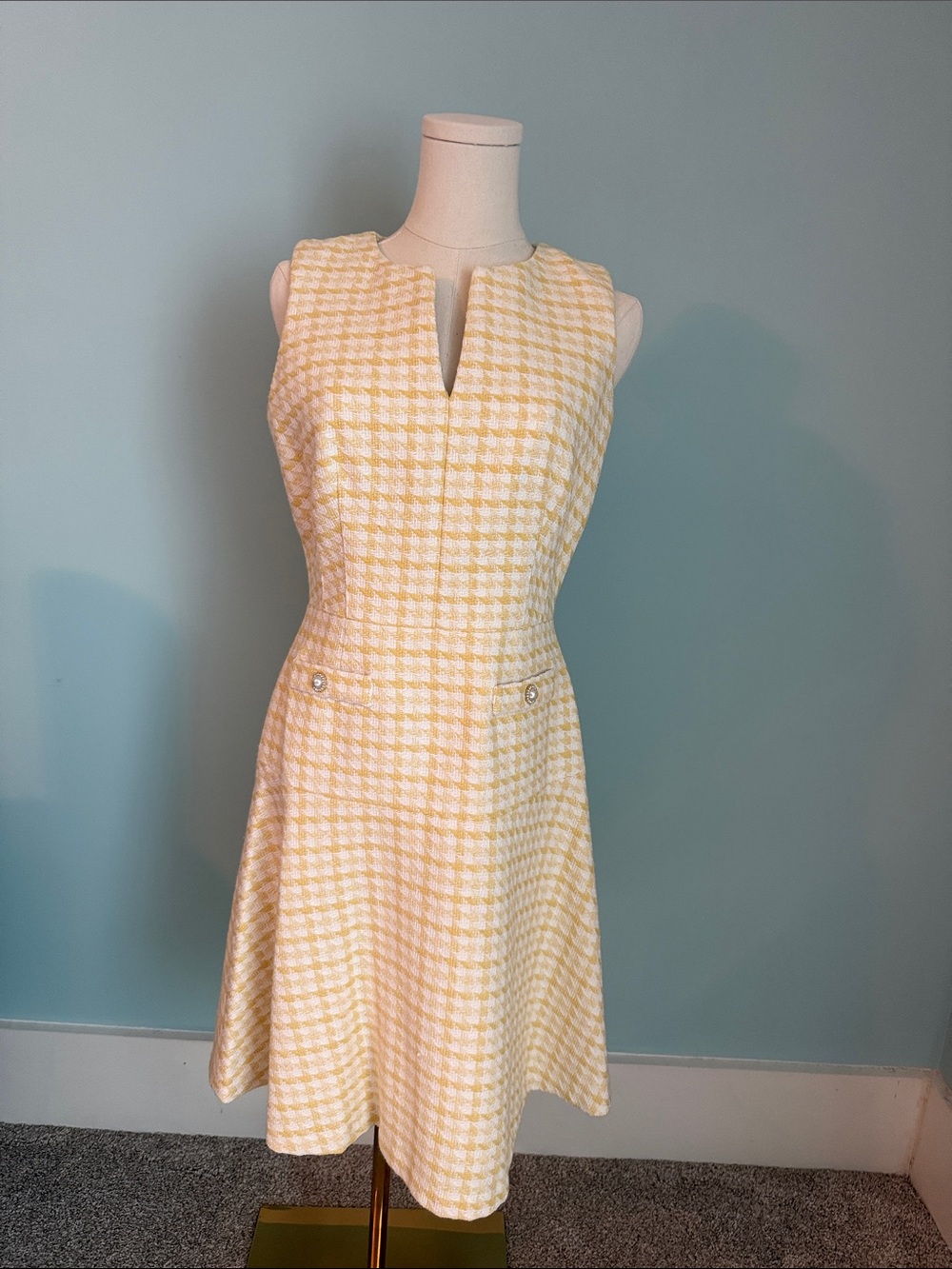 Karl Lagerfeld Yellow Houndstooth Midi Dress
